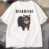 Iplik Kedi Meme Oiiai Erkek T-Shirt Yaz Kısa Kollu Tee Pamuk Grafik Üst Rahat T Shirt Yuvarla 2907 - Beyaz - XL