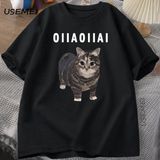 Iplik Kedi Meme Oiiai Erkek T-Shirt Yaz Kısa Kollu Tee Pamuk Grafik Üst Rahat T Shirt Yuvarla 2907 - Siyah - XL