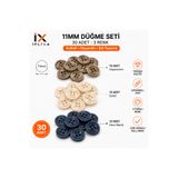 İPLİXA 11mm Cappuccino Lacivert Düğme Seti | Dayanıklı Şık Dikiş Düğmesi