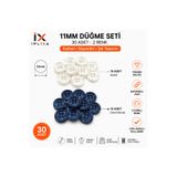 İPLİXA 11mm Gece Mavisi 4 Delikli Düğme Seti 30 Adet 2 Renk | Dayanıklı Şık Dikiş Düğmesi