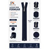 İPLİXA Lacivert Sert Plastik Diş Fermuar 60-62 CM Metal Elcikli Dayanıklı Mont Çanta Ceket Fermuarı