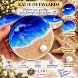 IQ ART by Natalie Epoksi Bardak Altlığı 6’lı Set – 11 cm El Yapımı Deniz Temalı Mavi Sahil Tasarım – Dekoratif Hediye