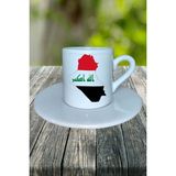 Irak Ülke Bayrağı Bayrak Baskılı Türk Kahvesi Fincanı Tabaklı Kişiye Özel Model 1