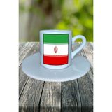 Iran Ülke Bayrağı Bayrak Baskılı Türk Kahvesi Fincanı Tabaklı Kişiye Özel Model 1