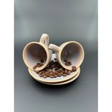 Irear Porcelain 4 Parça 2 Kişilik Dazzle Espresso Fincanı - 1 Adet - Beyaz - Pembe