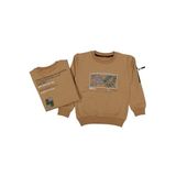 İREM ÇOCUK GİYİM Erkek Çocuk Çift Taraf Baskılı Collage Yazı Desenli Kolu Fermuar Detaylı Açık Kahve Sweatshirt,Kahverengi 11 Yaş