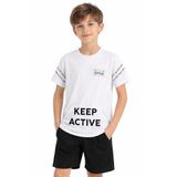 İREM ÇOCUK GİYİM Erkek Çocuk Keep Active Yazı Desenli Kanguru Cepli Renk Tişört,Beyaz 10-11 Yaş