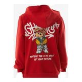 İrem Çocuk Giyim Erkek Çocuk /kız Çocuk Önü Yazı Sırtı Ayıcık Desenli Kapüşonlu Kırmızı Sweatshirt - 15 Yaş