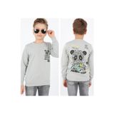 İREM ÇOCUK GİYİM Erkek Çocuk Panda Star Önü Arkası Yazı Resim Desenli Renk Sweatshirt,Gri 7-8 Yaş