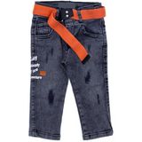 İrem Çocuk Giyim Erkek Çocuk Ready Yazı Desen Yırtık Detaylı Kemerli Füme Kot Pantolon - 9 Yaş