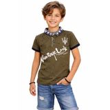 İREM ÇOCUK GİYİM Erkek Çocuk Vintage Yazılı Düğme Kapamalı Renk Polo Yaka Tişört,Haki 9-10 Yaş