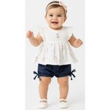 İrem Çocuk Giyim Kız Bebek Kolları Fırfırlı Deniz Atı Nakışlı Sırtı Düğme Kapamalı Bluz Şortlu Takım - 6 Ay - Beyaz