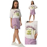 İREM ÇOCUK GİYİM Kız Çocuk Basically Yazılı Crop Tişört Etek Takımı,Lila 9-10 Yaş