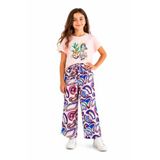 İrem Çocuk Giyim Kız Çocuk Belive Yazı Desenli Kısa(Crop) Tişörtlü Bol Paça Model Pantolon Oversize Pudra Renk Takım,Pudra 11-12 Yaş