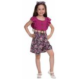 İREM ÇOCUK GİYİM Kız Çocuk Çiçek Desen Fırfırlı Tulum,Fuşya 4 Yaş