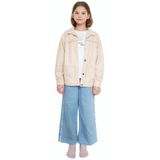 İrem Çocuk Giyim Kız Çocuk Çiçek Püskül Detaylı Ceket Geniş Paça Pantolon Sweatshirt Üçlü Krem Renk Bayramlık Takım - 9 - 10 Yaş