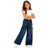 İREM ÇOCUK GİYİM Kız Çocuk Çift Kargo Cepli Geniş Paça Model Zincir Aksesuarlı Renk Kot Pantolon,Lacivert 7 Yaş