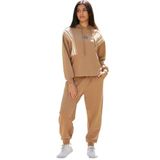 İrem Çocuk Giyim Kız Çocuk Çizgi Şerit Detaylı Kapüşonlu Jogger Model Açık Kahverengi Renk Eşofman Takımı, 9 Yaş