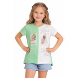 İREM ÇOCUK GİYİM Kız Çocuk Dijital Baskı Yazı Resim Desenli Renk Kısa Kol Tişört,Yeşil 10-11 Yaş