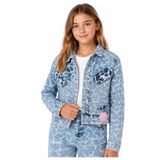 İREM ÇOCUK GİYİM Kız Çocuk Düğme Kapamalı Kapak Cep Modelli Kamuflaj Desenli Crop (Kısa) Renk Kot Ceket,Mavi 13 Yaş