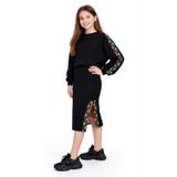 İrem Çocuk Giyim Kız Çocuk Eteği Yırtmaçlı Yeşil Turuncu Şeritli Sweatshirt Etekli İkili Takımı