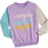 İrem Çocuk Giyim Kız Çocuk Everyday Yazı Desenli Kolları Renk Bloklu Lila Renk Sweatshirt - 11 Yaş