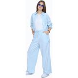 İrem Çocuk Giyim Kız Çocuk Gabardin Kumaş Ceket Pantolon Askılı Badi Bebe Mavisi Renk Oversize Kalıp Tarz Üçlü Takım - Bebek Mavisi - 10 Yaş