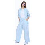 İREM ÇOCUK GİYİM Kız Çocuk Gabardin Kumaş Ceket Pantolon Askılı Badi Renk Oversize Kalıp Tarz Üçlü Takım,Bebe Mavisi 11 Yaş