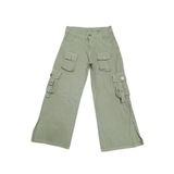 İREM ÇOCUK GİYİM Kız Çocuk Kargo Cepli Cep Detaylı Paçası Yırtmaçlı Su Yeşili Pantolon,Su Yeşili 6-7 Yaş