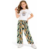 İREM ÇOCUK GİYİM Kız Çocuk Kedi Desenli Kısa(Crop) Tişörtlü Renk Tişört Pantolon Takımı,Yeşil 7 Yaş