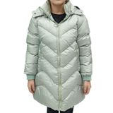 İrem Çocuk Giyim Kız Çocuk Mint Yeşili Kapüşonlu V Desenli Peluş Astarlı Fermuar Cepli Kapitone Midi Boy Şişme Mont,Mint Yeşili 9-10 Yaş