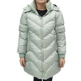 İrem Çocuk Giyim Kız Çocuk Mint Yeşili Kapüşonlu V Desenli Peluş Astarlı Fermuar Cepli Kapitone Midi Boy Şişme Mont,Mint Yeşili 9-10 Yaş