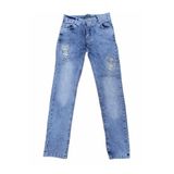 İREM ÇOCUK GİYİM Kız Çocuk Nakışlı Boncuklu Kot Pantolon,Mavi 10-11 Yaş
