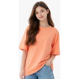 İREM ÇOCUK GİYİM Kız Çocuk Önü Düz Sırtı Boston Yazı Desenli Oversize Renk Kısa Kol Tişört,Turuncu 7-8 Yaş