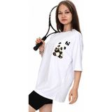 İrem Çocuk Giyim Kız Çocuk Önü Sırtı Hi Yazılı Panda Desenli Oversize Kalıp Beyaz Renk Kısa Kol Tişört - 13 - 14 Yaş