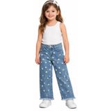 İREM ÇOCUK GİYİM Kız Çocuk Papatya Nakışlı Geniş Paça Model Paçası Püsküllü Renk Pantolon,Mavi 5-6 Yaş