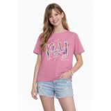İrem Çocuk Giyim Kız Çocuk Pay Price Yazı Desenli Crop Model Oversize Kalıp Pembe Renk Kısa Kollu Tişört - 10 Yaş