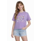 İREM ÇOCUK GİYİM Kız Çocuk Pay Price Yazı Desenli Crop Model Oversize Kalıp Renk Kısa Kollu Tişört,Lila 10 Yaş