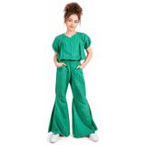 İREM ÇOCUK GİYİM Kız Çocuk Puantiyeli Kısa Kollu Bluz Geniş Paça Modelli Pantolon Renk Şık İkili Takım,Yeşil 13-14 Yaş