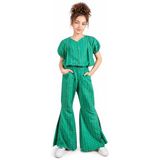 İREM ÇOCUK GİYİM Kız Çocuk Puantiyeli Kısa Kollu Bluz Geniş Paça Modelli Pantolon Renk Şık İkili Takım,Yeşil 9-10 Yaş