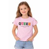İREM ÇOCUK GİYİM Kız Çocuk Queen Yazı Desenli Omzu Şerit Detaylı Kısa(Crop) Renk Tişört,Pembe 7-8 Yaş