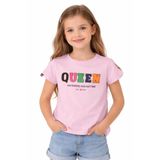 İREM ÇOCUK GİYİM Kız Çocuk Queen Yazı Desenli Omzu Şerit Detaylı Kısa(Crop) Renk Tişört,Pembe 9-10 Yaş