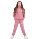 İREM ÇOCUK GİYİM Kız Çocuk R Nakışlı Hakim Yaka Yakası Fermuarlı Nar Çiçeği Renk Eşofman Takımı,Nar Çiçeği 9-10 Yaş