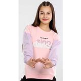 İrem Çocuk Giyim Kız Çocuk Sing Done Yazılı Renk Bloklu İki İplik Şardonlu Sweatshirt