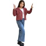 İrem Çocuk Giyim Kız Çocuk Style Yazılı Ceketi Fırfır Detaylı Kiremit Renk Ceket Tişört Kot Pantolon Takımı - 10 Yaş
