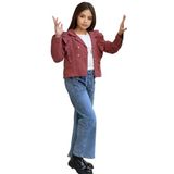 İrem Çocuk Giyim Kız Çocuk Style Yazılı Ceketi Fırfır Detaylı Kiremit Renk Ceket Tişört Kot Pantolon Takımı - 8 Yaş