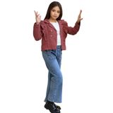 İREM ÇOCUK GİYİM Kız Çocuk Style Yazılı Ceketi Fırfır Detaylı Renk Ceket Tişört Kot Pantolon Takımı