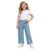 İREM ÇOCUK GİYİM Kız Çocuk Taş Detaylı Püsküllü Model Geniş Paçalı Renk Kot Pantolon,Mavi 6-7 Yaş
