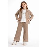 İREM ÇOCUK GİYİM Kız Çocuk Taş Ve Nakış Detaylı Gabardin Kumaş Ceket Pantolon Sweatshirt Açık Kahve Renk Üçlü Takım,Açık Kahve 5 Yaş