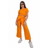 İREM ÇOCUK GİYİM Kız Çocuk Tişörtün Yanları Büzgülü Kısa(Crop) Model Pantolonu Detaylı Renk İkili Takım,Turuncu 5-6 Yaş